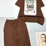 Đồ bộ quần lửng trơn áo tay ngắn in hình gấu chữ Deep