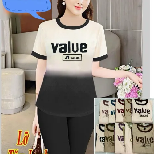 Đồ bộ quần ngố  áo tay ngắn loang in chữ Value