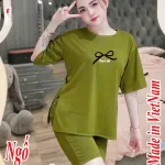 Đồ bộ quần ngố áo tay ngắn tăm nhuyễn xẻ tà nơ