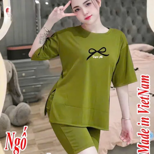 Đồ bộ quần ngố áo tay ngắn tăm nhuyễn xẻ tà nơ