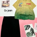 Đồ bộ quần ngố đen áo sơ mi tay ngắn cổ bẻ in hình gấu