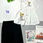 Đồ bộ quần ngố đen áo sơ mi tay ngắn cổ bẻ in hình hoa octave