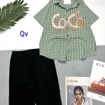 Đồ bộ quần ngố đen áo sơ mi tay ngắn in chữ COCO