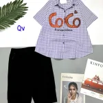 Đồ bộ quần ngố đen áo sơ mi tay ngắn in chữ COCO