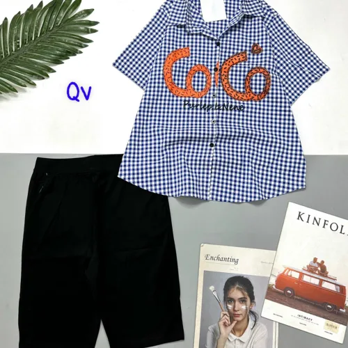 Đồ bộ quần ngố đen áo sơ mi tay ngắn in chữ COCO