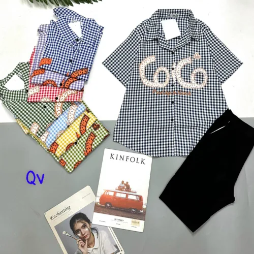 Đồ bộ quần ngố đen áo sơ mi tay ngắn in chữ COCO