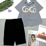 Đồ bộ quần ngố đen áo sơ mi tay ngắn in chữ COCO