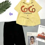 Đồ bộ quần ngố đen áo sơ mi tay ngắn in chữ COCO