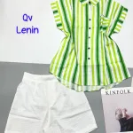 Đồ bộ quần trắng đùi áo sơ mi sọc túi