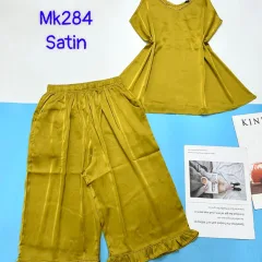 Đồ bộ satin quần lững áo 2 dây trơn