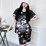 Đồ bộ satin quần lững áo cổ tròn in hình dể thương