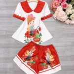 Đồ bộ  siêu mát quần đùi áo tay ngắn cổ bẻ in nhiều hình