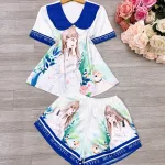Đồ bộ  siêu mát quần đùi áo tay ngắn cổ bẻ in nhiều hình