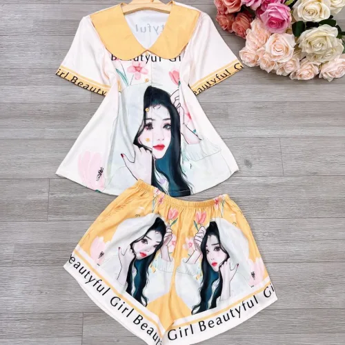 Đồ bộ  siêu mát quần đùi áo tay ngắn cổ bẻ in nhiều hình