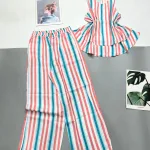 Đồ bộ sọc vải đũi quần dài sát nách có tầng
