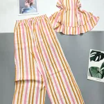 Đồ bộ sọc vải đũi quần dài sát nách có tầng