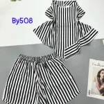 Đồ bộ sọc vải đũi quần đùi áo hai dây