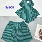 Đồ bộ sọc vải đũi quần đùi áo hai dây