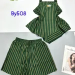 Đồ bộ sọc vải đũi quần đùi áo hai dây