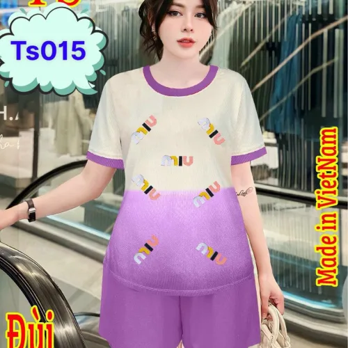 Đồ bộ tăm lạnh loang 2 màu quần đùi  áo cổ tròn tay ngắn in chữ