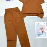 Đồ bộ tăm lạnh quần dài áo cổ v trơn áo xẻ tà