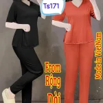 Đồ bộ tăm lạnh quần dài áo cổ v trơn áo xẻ tà