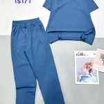 Đồ bộ tăm lạnh quần dài áo cổ v trơn áo xẻ tà