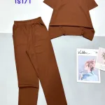 Đồ bộ tăm lạnh quần dài áo cổ v trơn áo xẻ tà