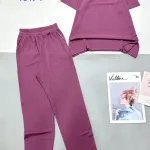 Đồ bộ tăm lạnh quần dài áo cổ v trơn áo xẻ tà