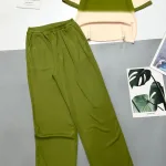 Đồ bộ tăm lạnh quần dài áo tay ngắn in chữ viền màu