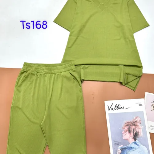 Đồ bộ tăm lạnh quần ngố áo cổ v trơn