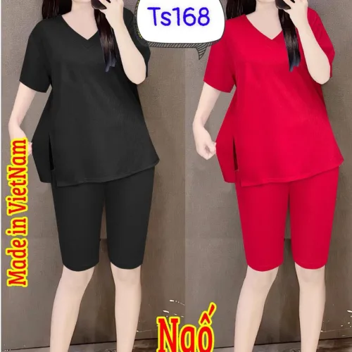 Đồ bộ tăm lạnh quần ngố áo cổ v trơn
