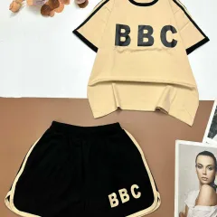 Đồ bộ thun cotton quần đùi áo tay ngắn in chữ BBC