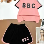 Đồ bộ thun cotton quần đùi áo tay ngắn in chữ BBC