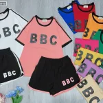 Đồ bộ thun cotton quần đùi áo tay ngắn in chữ BBC