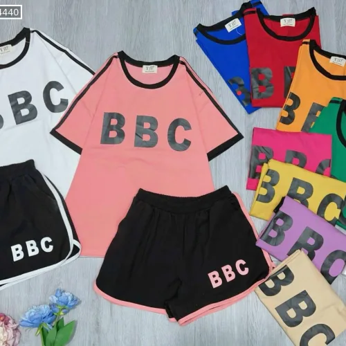 Đồ bộ thun cotton quần đùi áo tay ngắn in chữ BBC