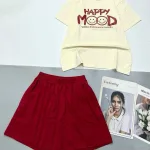 Đồ bộ thun cotton quần đùi áo tay ngắn in chữ HAPPY