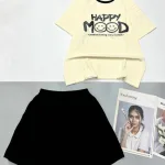 Đồ bộ thun cotton quần đùi áo tay ngắn in chữ HAPPY