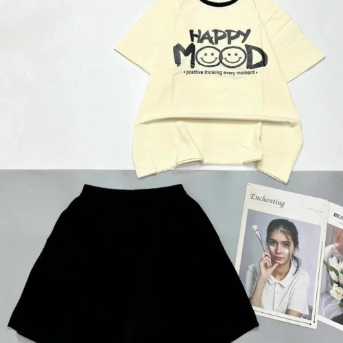 Đồ bộ thun cotton quần đùi áo tay ngắn in chữ HAPPY
