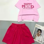 Đồ bộ thun cotton quần đùi áo tay ngắn in chữ HAPPY