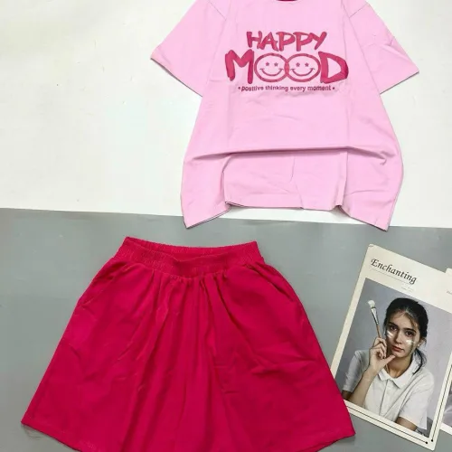 Đồ bộ thun cotton quần đùi áo tay ngắn in chữ HAPPY