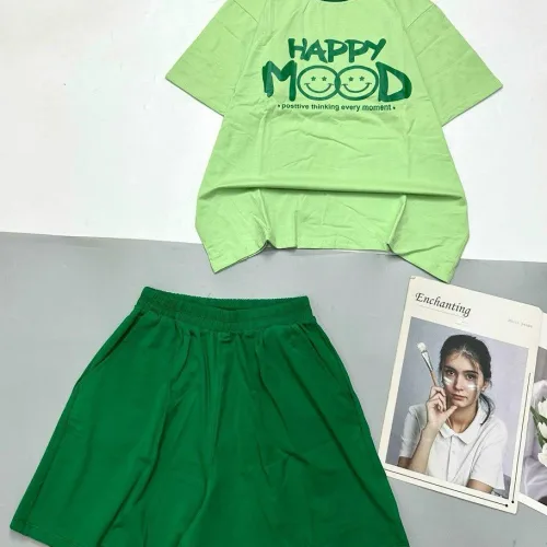 Đồ bộ thun cotton quần đùi áo tay ngắn in chữ HAPPY