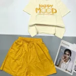 Đồ bộ thun cotton quần đùi áo tay ngắn in chữ HAPPY
