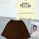 Đồ bộ thun cotton quần đùi áo tay ngắn in chữ HAPPY