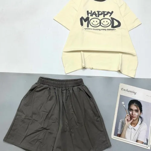Đồ bộ thun cotton quần đùi áo tay ngắn in chữ HAPPY