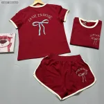 Đồ bộ thun cotton quần đùi áo tay ngắn in hình cái nơ