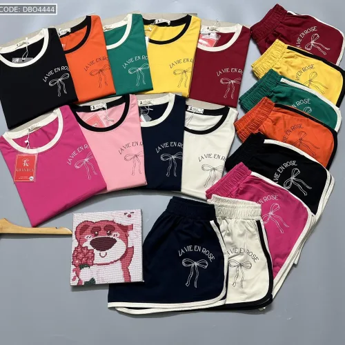 Đồ bộ thun cotton quần đùi áo tay ngắn in hình cái nơ