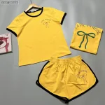 Đồ bộ thun cotton quần đùi áo tay ngắn in hình cái nơ