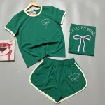 Đồ bộ thun cotton quần đùi áo tay ngắn in hình cái nơ