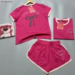 Đồ bộ thun cotton quần đùi áo tay ngắn in hình cái nơ